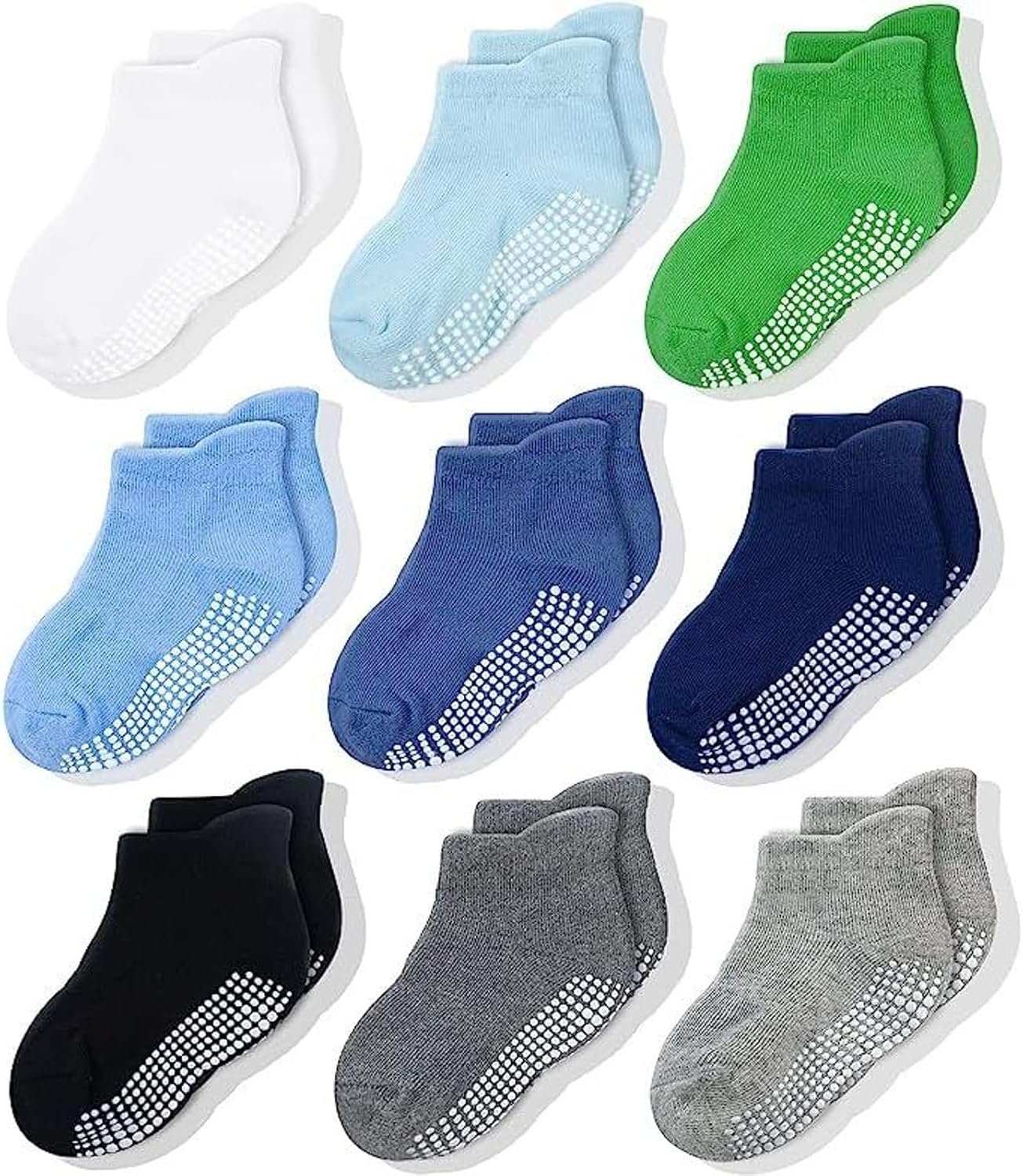 CozyWay Baby & Toddler Socks with Grippers Non Slip Ankle Grip Socks For Boys and Girls Babies - Comfy Soft Cotton - 9 Pack