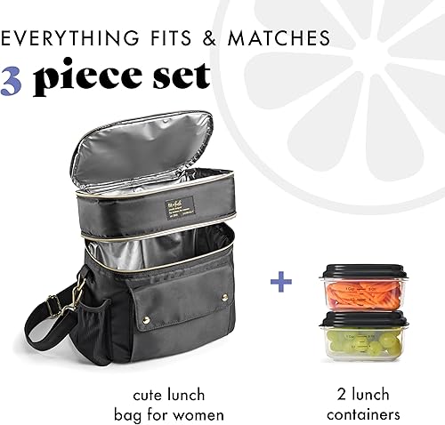 Miniatura 2 de Fit & Fresh Westminster - Lonchera aislada de doble compartimento para mujer, juego completo de almuerzo con 2 contenedores, bolsa térmica aislada