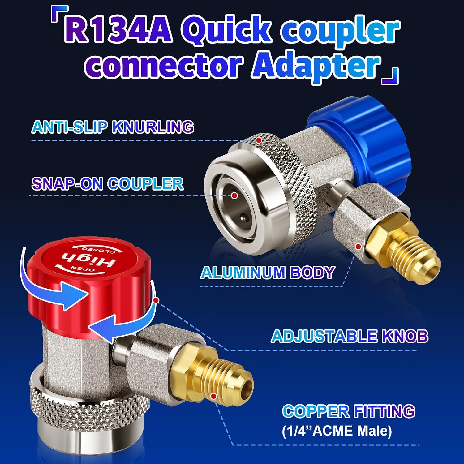 Boltigen AC Car R134a Adapter Kit, R134a Refrigerant Hose Conversion Kit with R134a Quick Couplers, R134a Self Sealing and Puncture Can Taps, Tank Adapter, Valve Core Remover