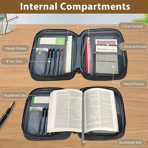 Miniatura 3 de Funda para la Biblia con asa duradera, funda de transporte para libros, bolsa de iglesia, protectora con bolsillo con cremallera, suministros de