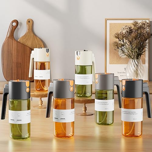 Miniatura 5 de Pulverizador de aceite 2 en 1 mejorado para cocinar, botella dispensadora de aceite de oliva de 17 onzas para utensilios de cocina con calcomanías,
