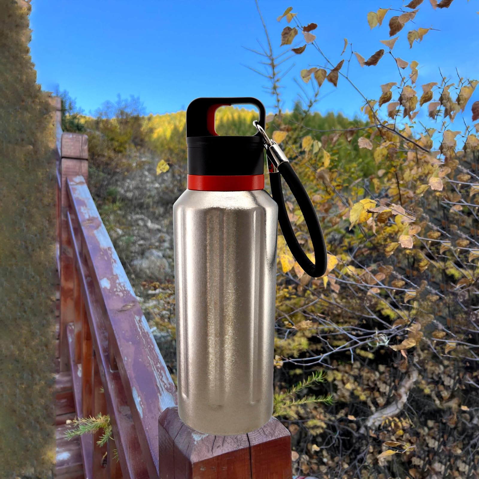 RISON-Titanium 520ml Titan Wasserflasche, Outdoor Camping Doppelwandig Isolierbecher, Leichtgewicht Thermobecher Trinkflasche Wasser Flasche für Sport Radfahren Wandern Picknick Klettern