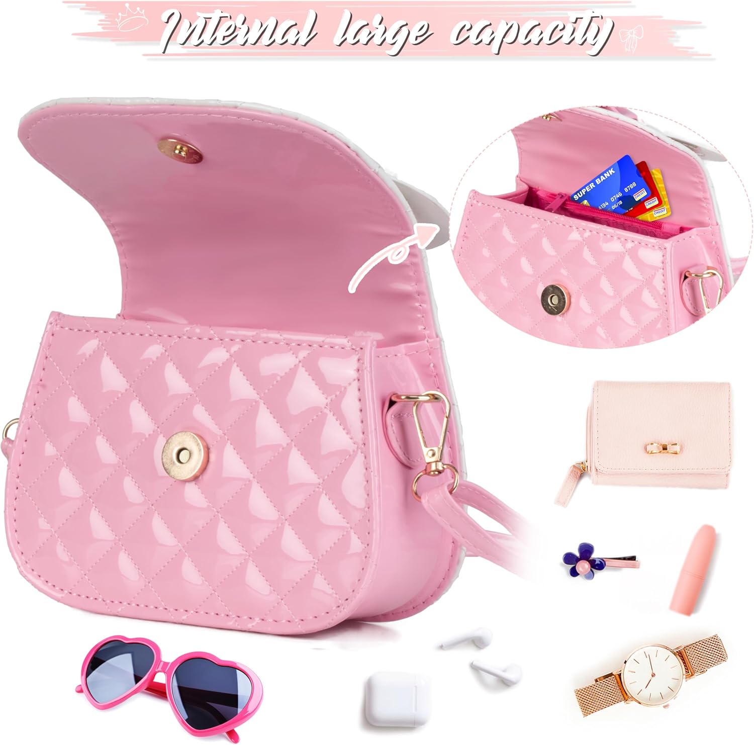 Kids Purse for Little Girl,Adjustable Crossbody Toddler Purses Mouse Ear Bow for Girls Age 3 4 5 6 7 8 9 Birthday Gift(Pink) - Image 6
