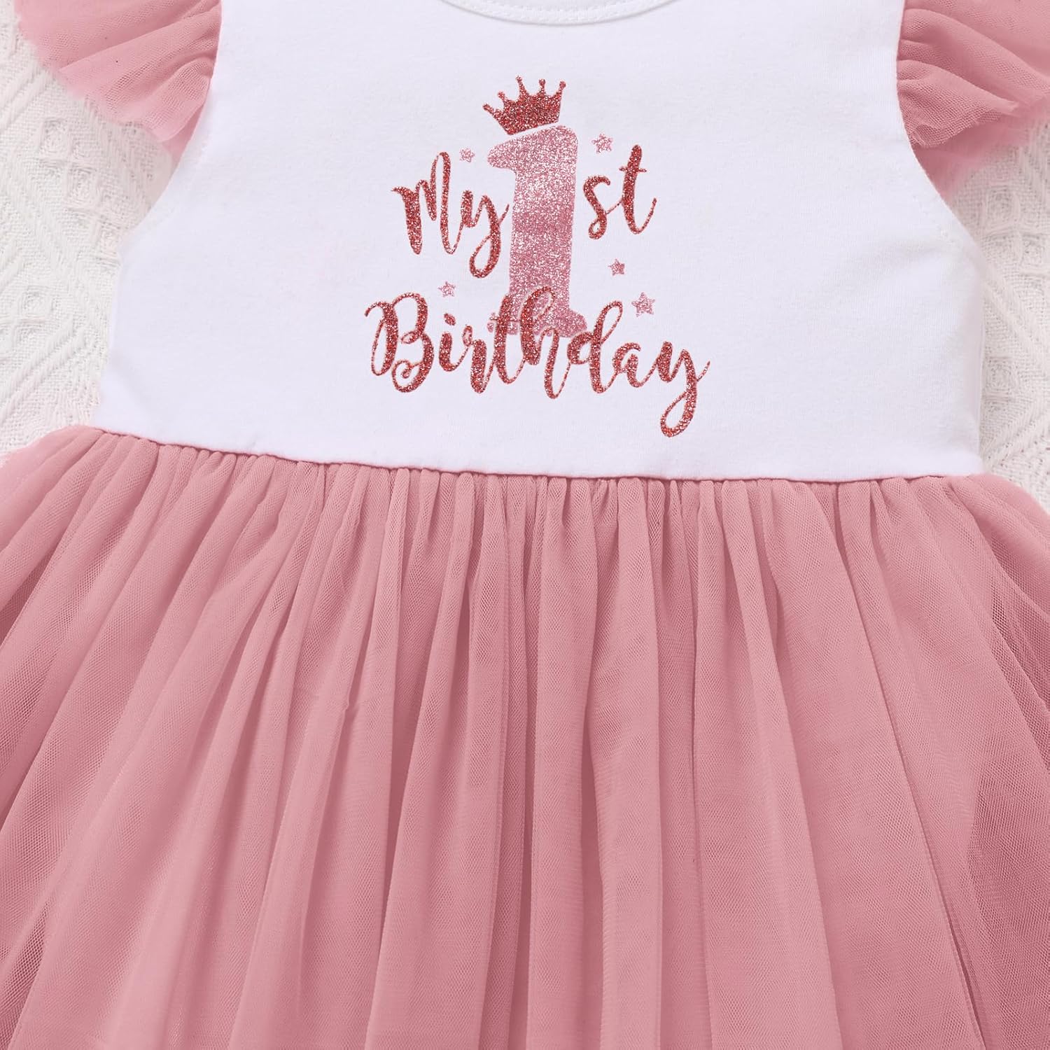ODASDO Baby Girl First Birthday Cake Smash Outfit Ruffle Sleeve Tulle Tutu Princess Romper Dress with Bowknot Headband - Image 5
