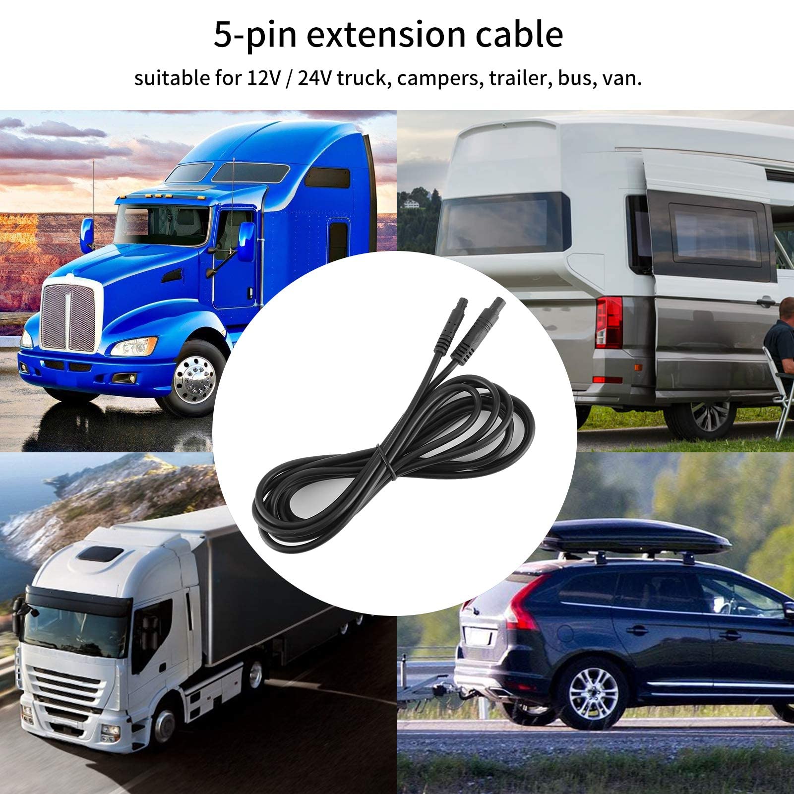 Ejoyous Kabel przedłużający do kamery cofania 2,5 m do 5 pinów, uniwersalny kabel do kamery cofania, zapasowy kabel do kamery samochodowej do kamery samochodowej 12 V, 24 V, Truck Van RV