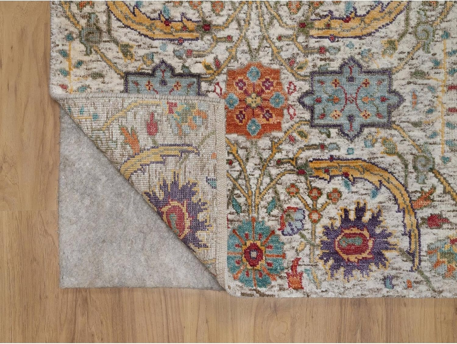 Hand Knotted Silk Textured Wool Runner Oriental Rug, Ivory, Sickle Leaf Design, 2'6"x6'
