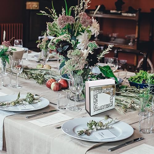 Miniatura 5 de Cityelf Servilletero de espejo aplastado con diamantes de cristal cuadrado para mesa de comedor y encimeras