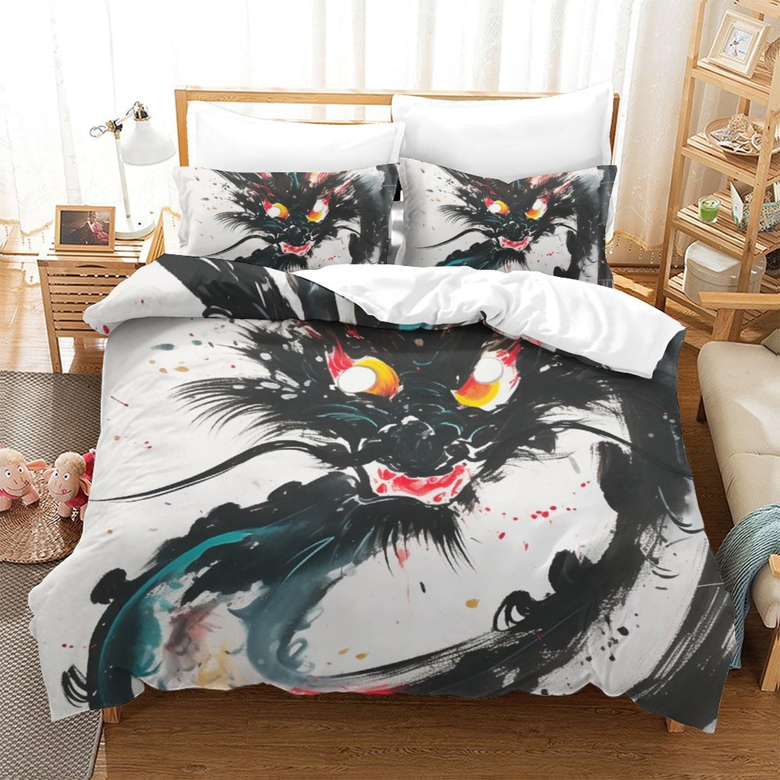 Housse de couette dragon microfibre respirante et douce pour lit King Size