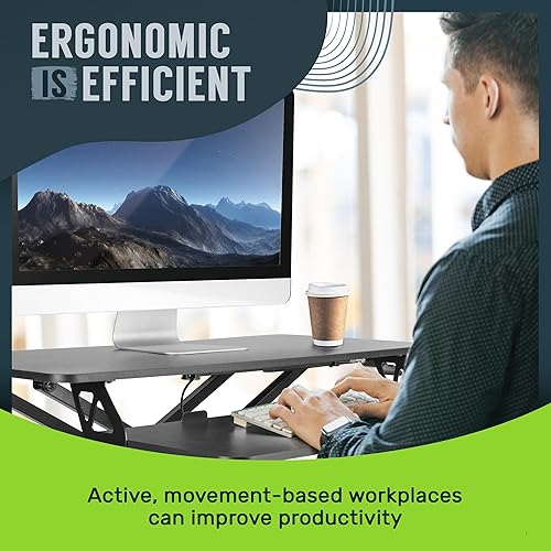 Miniatura 7 de TechOrbits - Convertidor de escritorio de pie, regulable, para sentarse y pararse, madera de fibropanel de densidad media, bandeja para teclado,