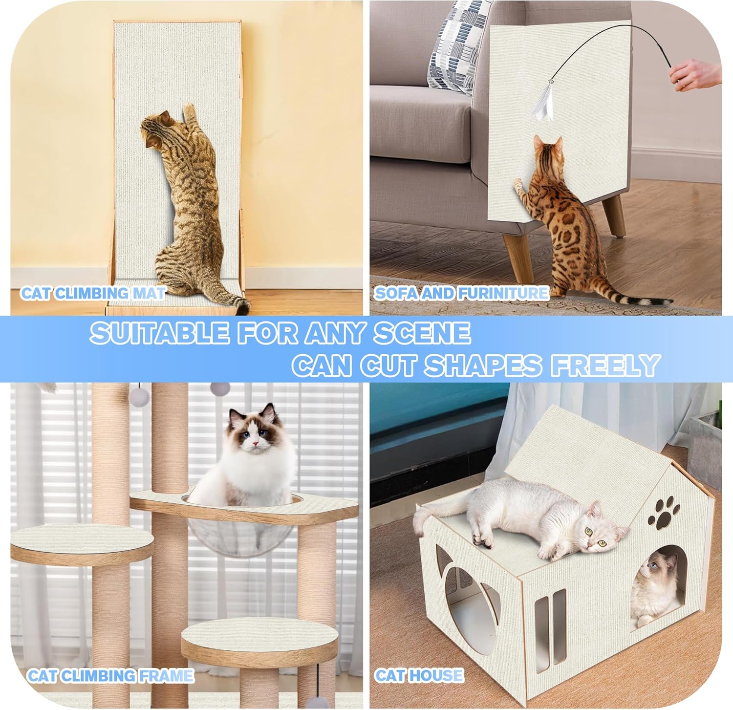 Cat Scratch Mat 5Pack,39.3"x15.7" Cat Scratching Mat Self-Adhesive Carpet Mat Trimmable, Cat Wall Shelves, Cat Scratcher Board,DIY Furniture Protecting Furniture Protector Sofa