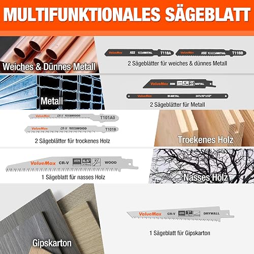 ValueMax Scie à Main Multifonction 8 en 1, Scie à Bois et Métaux avec 8 Lames Interchangeables, Poignée Ergonomique et Design Sécurisé, Idéale pour le Travail du Bois, du Métal et de la Cloison Sèche - 7