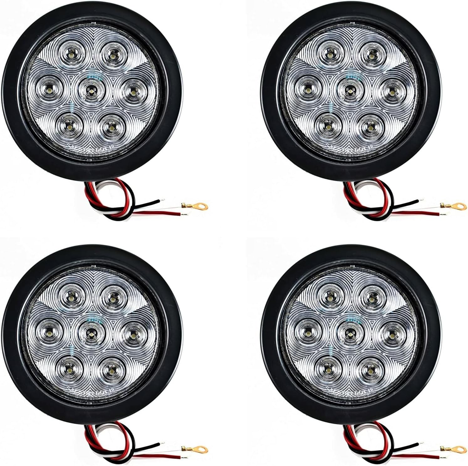 4pcs 4" Round LED Trailer Tail Lights White 7 LED Reverse Back up Trailer Lights Reflective Lens for RV Trucks, Waterproof Sealed Round led Reverse Fog Lights Flush Mount for Truck Trailer Boat Bus