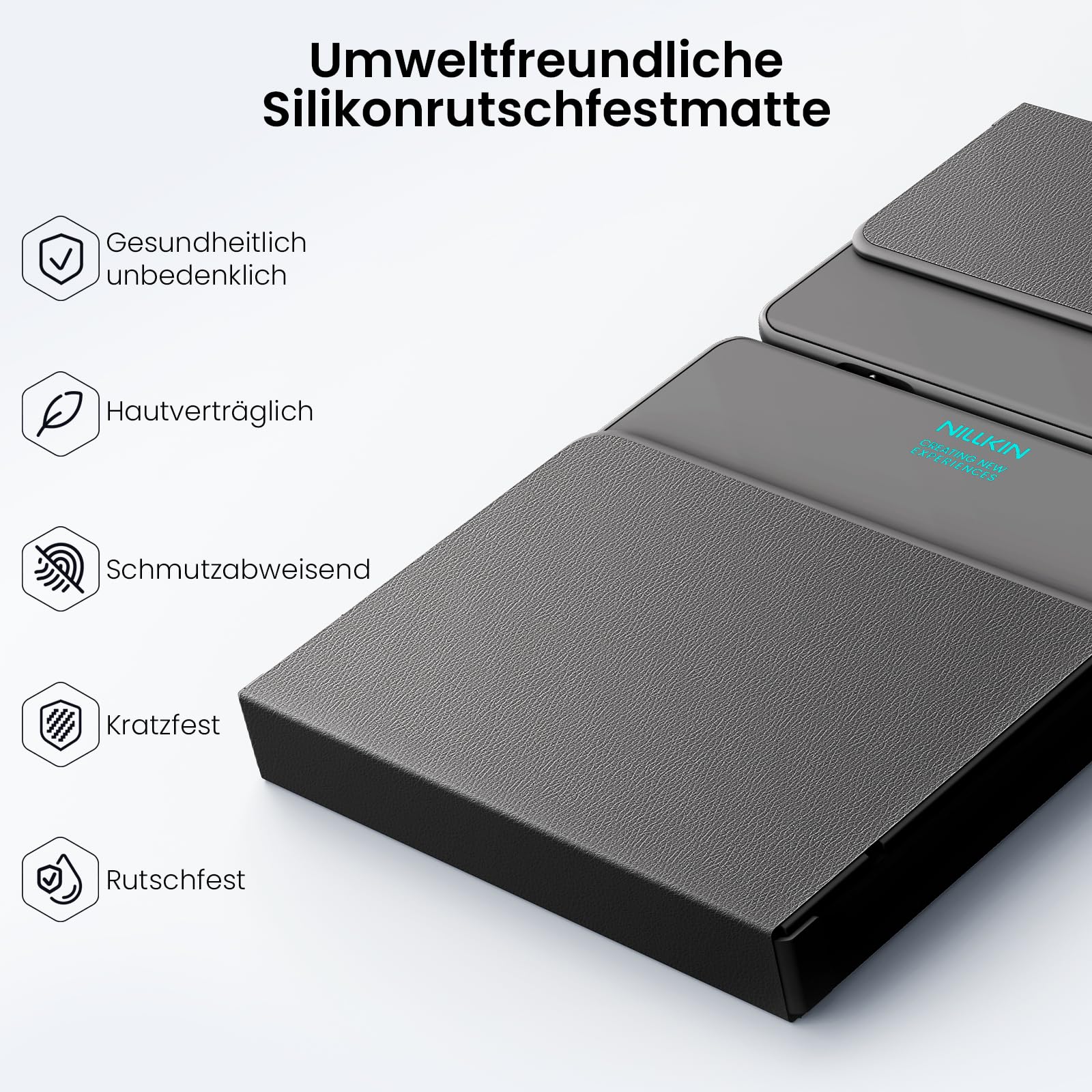 Nillkin Faltbare Bluetooth Tastatur mit Touchpad, Wiederaufladbare QWERTZ-Klapptastatur mit Ziffernblock, Tragbare Mini-Tastatur für iPad, iOS, Android und Windows Laptop & Tablet, Leder-Schwarz