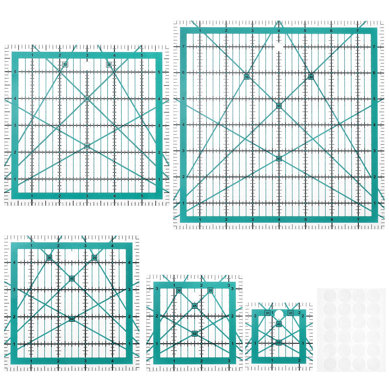 QWORK® Square Quilting Ruler Set, 2.5"/3.5"/5"/6"/8", Sewing Acrylic Ruler for DIY Quilting and Precise Cutting, 5Pcs