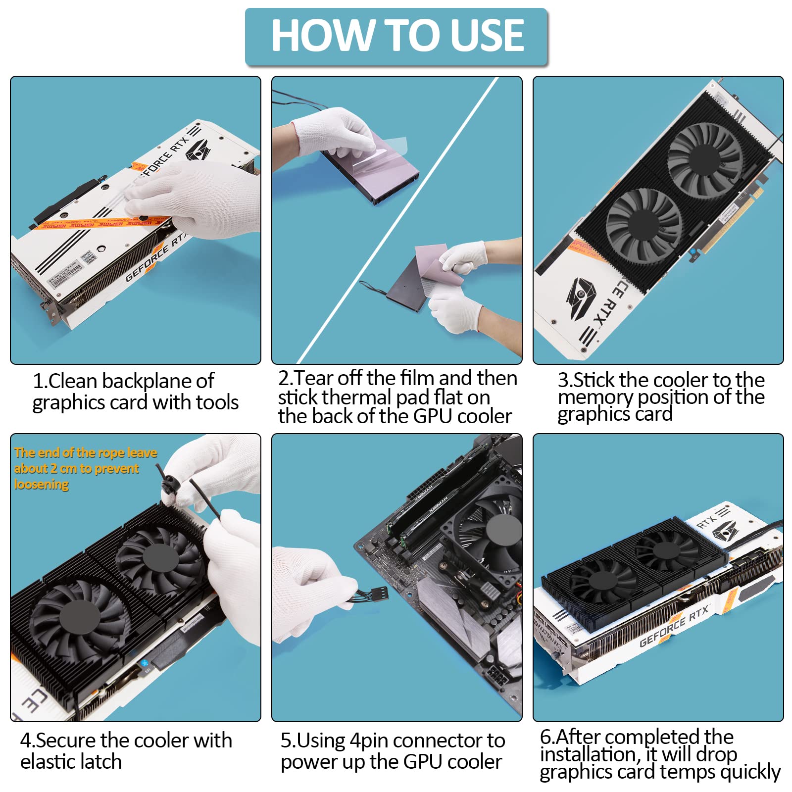 GPU placa trasera radiador de memoria disipador de calor de aluminio con doble ventilador de refrigeración PWM de 70 mm y 1,2 mm 7 W almohadilla térmica para tarjeta gráfica RTX 3090
