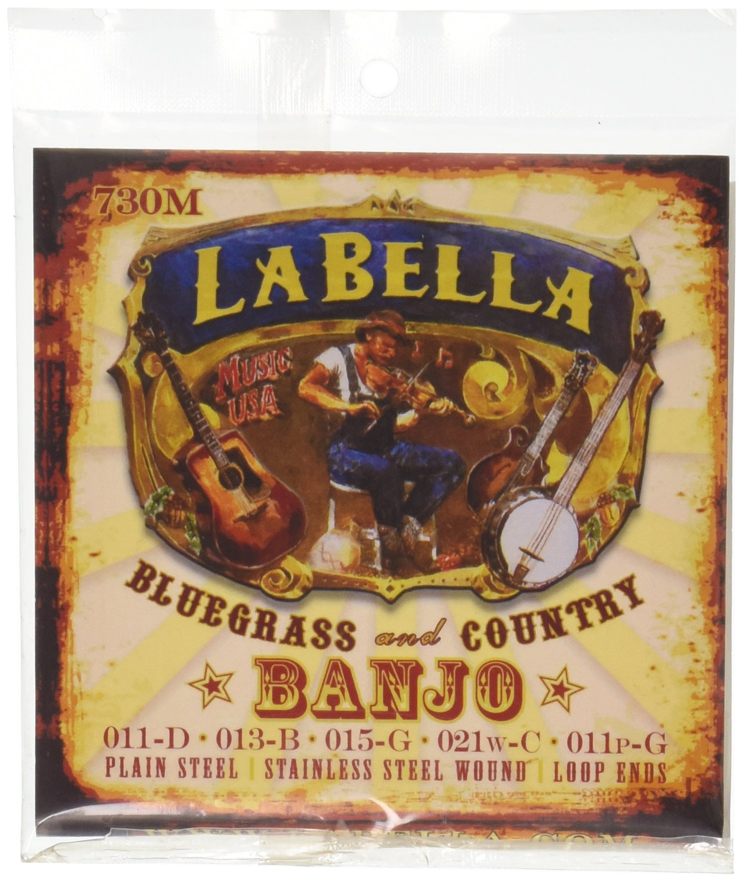 La Bella 730M-BE Medium, Ball-Ends Plain Steel & Nickel-Plated Wound Banjo String