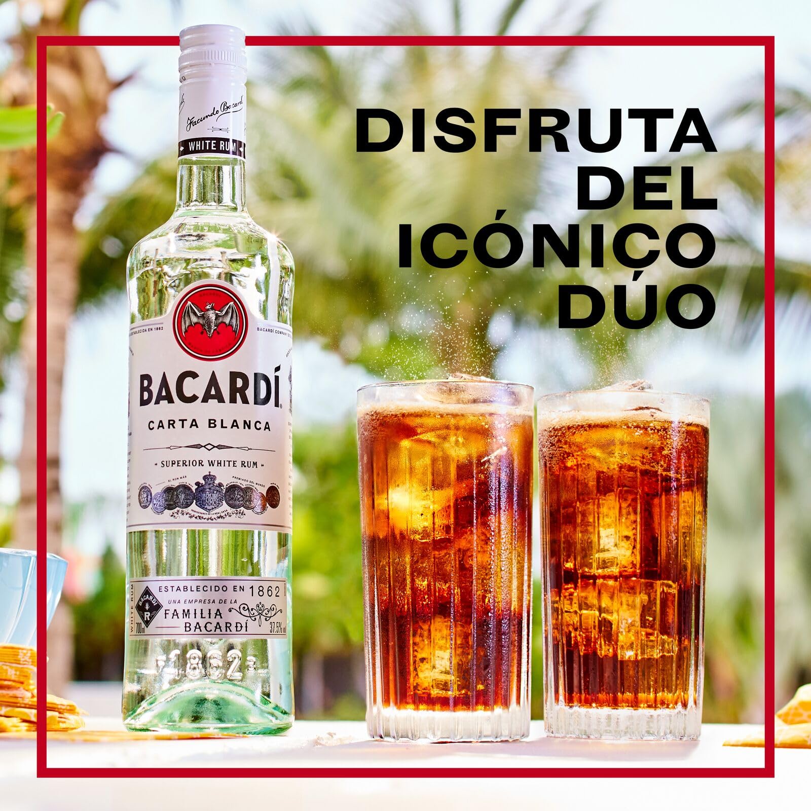 BACARDÍ Carta Blanca Ron Blanco Superior 37,5% ALC. 1 L Ron Caribeño Icónico