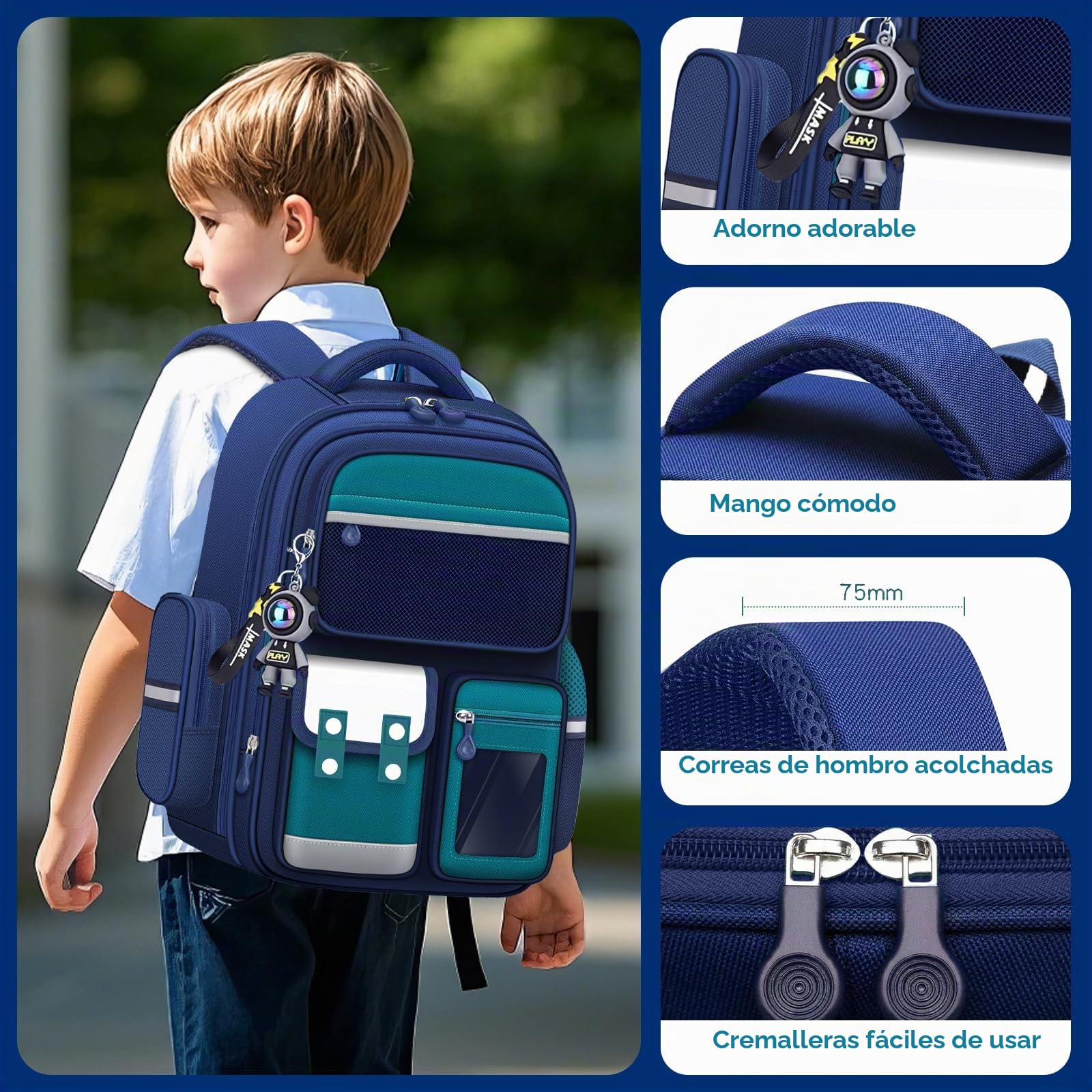 Amythe Mochila Escolar Niño Ligera con Franjas Reflectantes, Verde