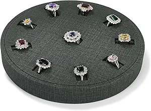 10Slots Ring Tray Round Holder Display PU Leather Earring Organizer Jewelry Display Tray Microfiber Interior Jewelry Organizer Tray(Green)