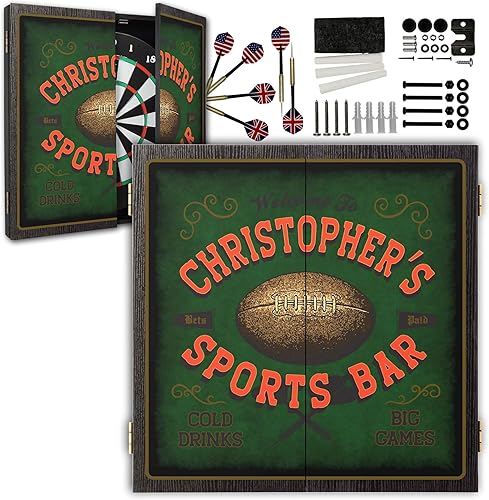 Miniatura 41 de Juego de gabinete de tablero de dardos personalizado con 6 dardos de punta de acero, tablero de dardos de papel, tiza y borrador