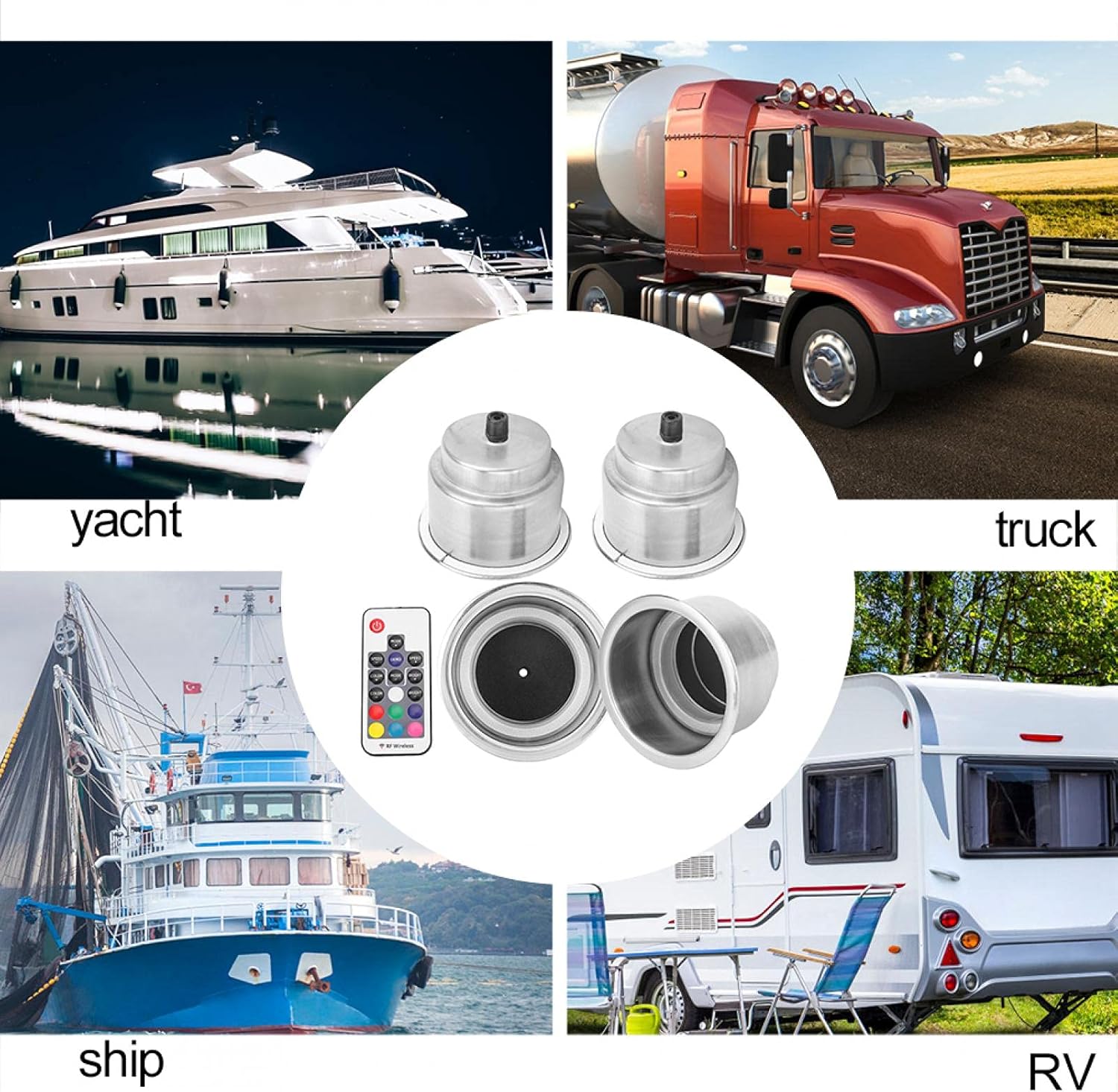 Drink Cup Holder, 4Pcs DC 12V RGB LED Car Beverage Bottle Cup Holders with Remote Control for Marine RV Truck