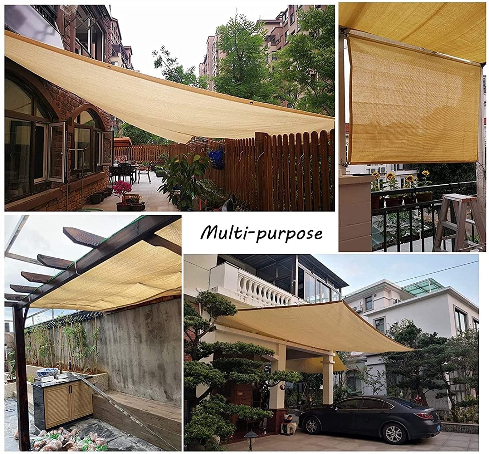 Toldo de lona resistente para exteriores, permeable al agua y al aire, 98% de protección UV, toldo de sombra para piscina, toldo para camping, patio, balcón, protección solar con kit de 5 m, tamaño