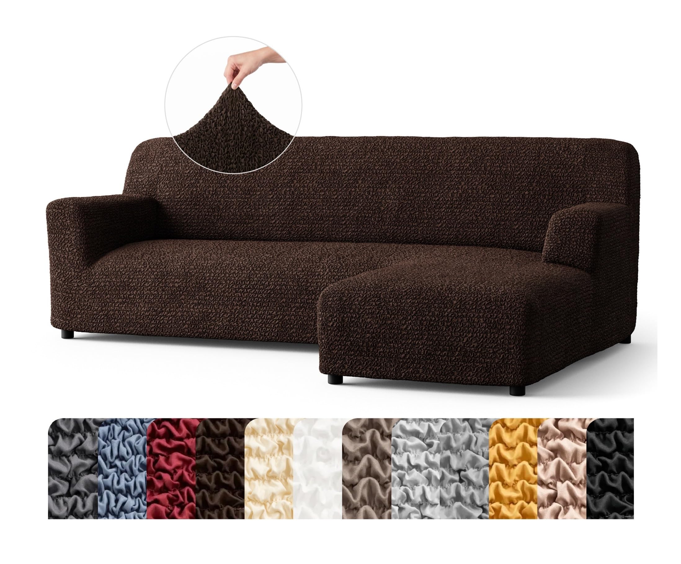 Mamma Mia Covers PAULATO BY GA.I.CO. Stretch Sectional Sofa Slipcovers 1-Piece Non-Slip – Elastic L Shape Couch Cover – Soft Furniture Protector Washable – Dark Brown (Right-Facing Chaise 70"-145" Wide)