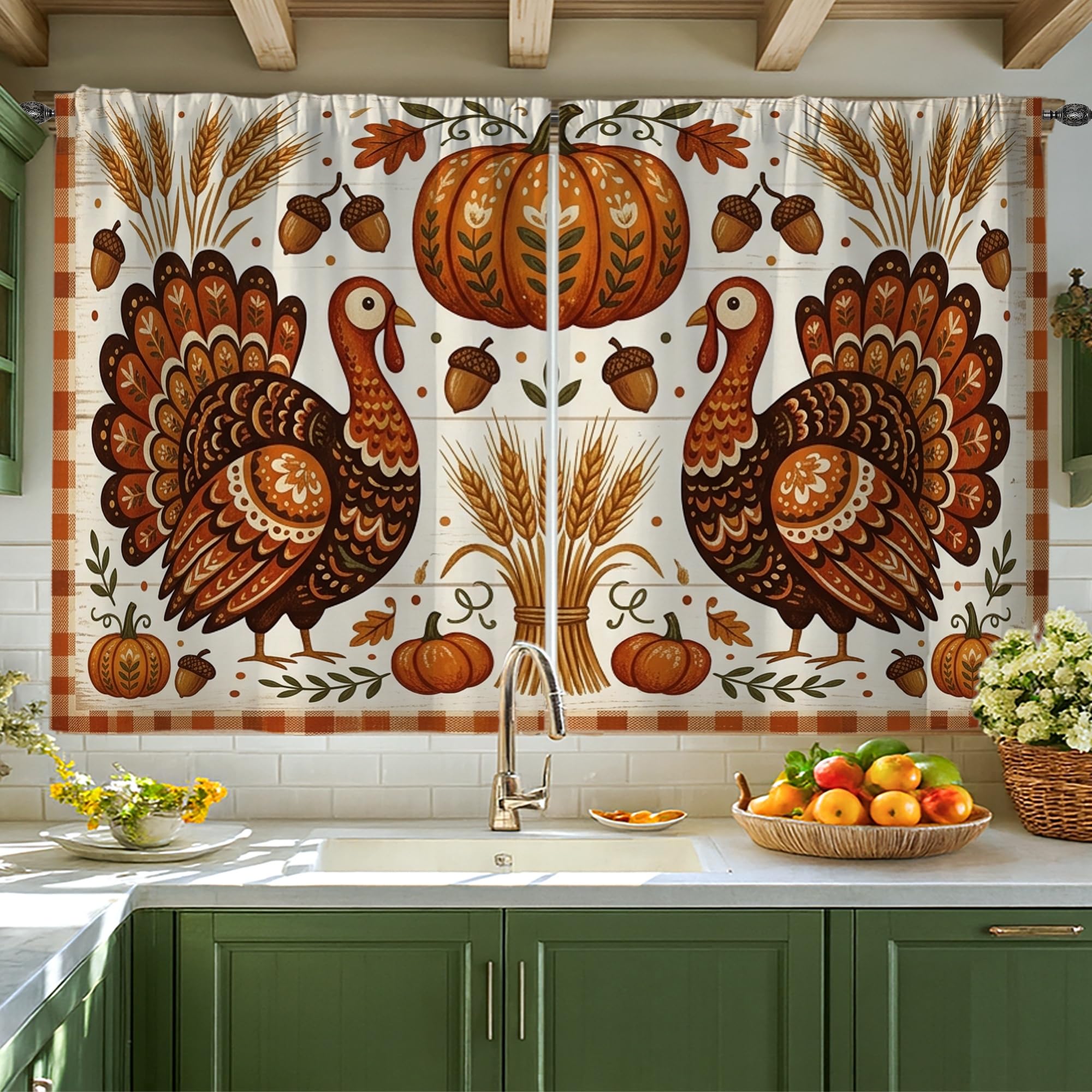 Rideaux de cuisine style rustique 106x114 cm pour habiller un évier