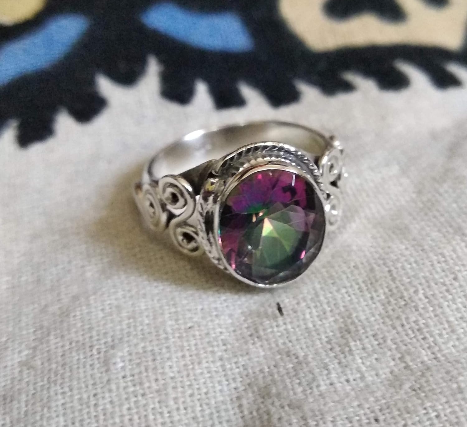 Genuine Rainbow Fire Mystic Topaz Ring - Solid 925 Sterling Silver - Handmade Vintage Engagement Ring for Women - Luxury Jewelry - Unique Gift for Wife or Bridesmaid