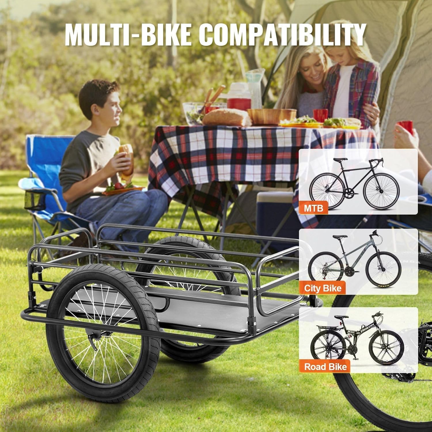 275lb 20inWheels Bicycle Cargo Trailer Heavy-Duty Folding Compact Space-Saving Quick Release Universal Hitch Carbon Steel