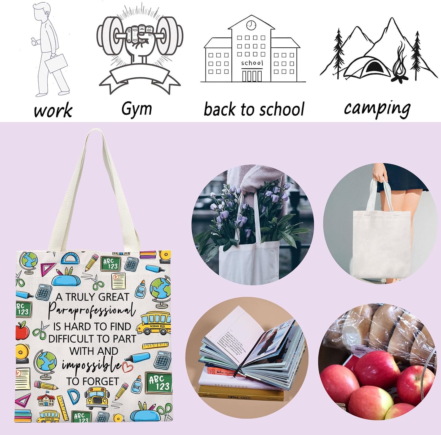 ENSIANTH Paraprofessional Tote Bag Teacher Aide Gift Para Appreciation Gift Para Education Handbag Teaching Assistant Gift - Image 4