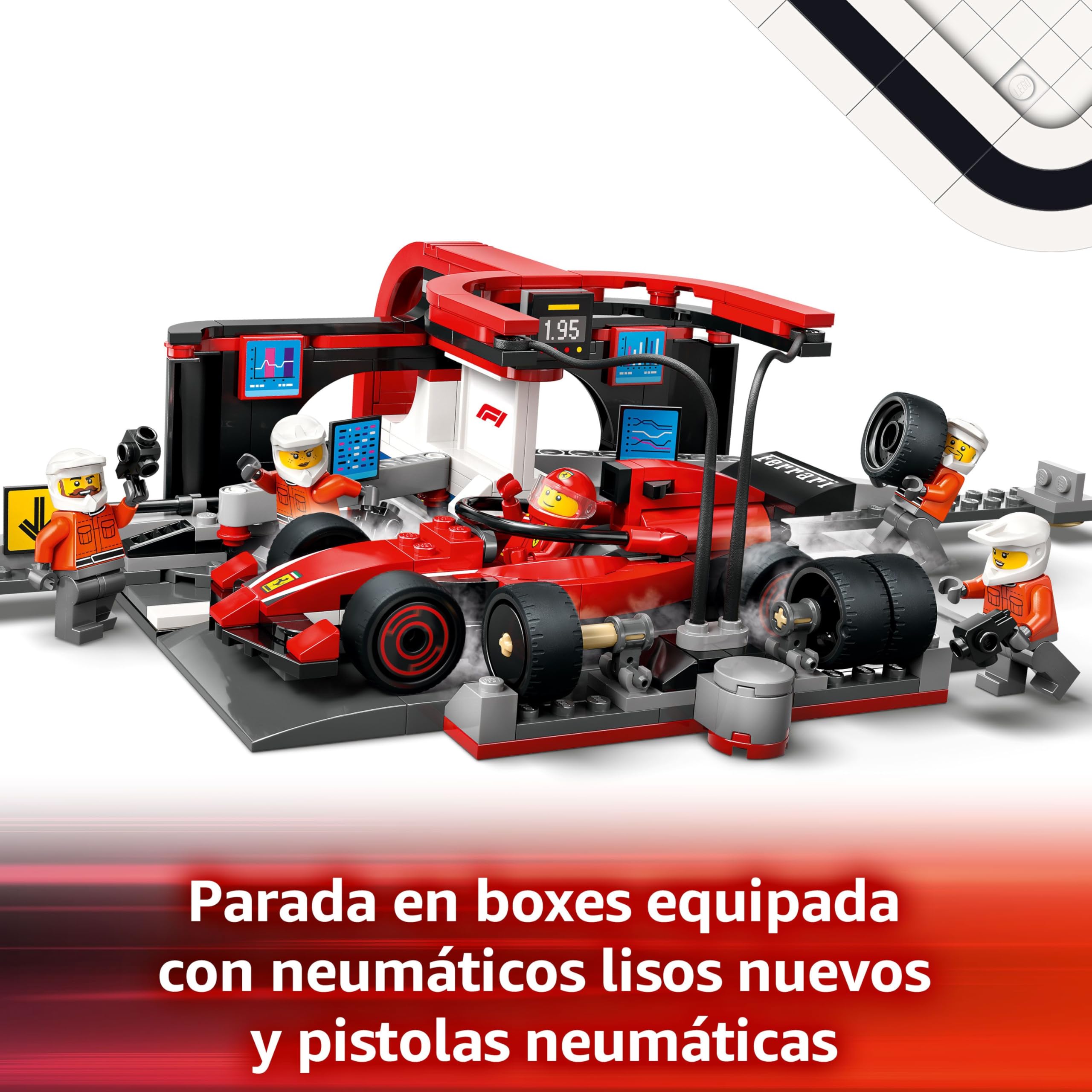 LEGO City Parada en Boxes de F1 y Equipo de Mecánicos con Coche Ferrari de Juguete para Niños y Niñas de 6+ Años, Maqueta de Carreras de Fórmula 1 con Pit Stop y Minifigura de Piloto 60443