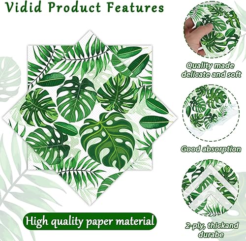 Miniatura 3 de 50 servilletas de hojas de palma tropicales desechables hawaianas Luau Aloha servilletas de papel decorativas de hojas verdes para baño, boda,