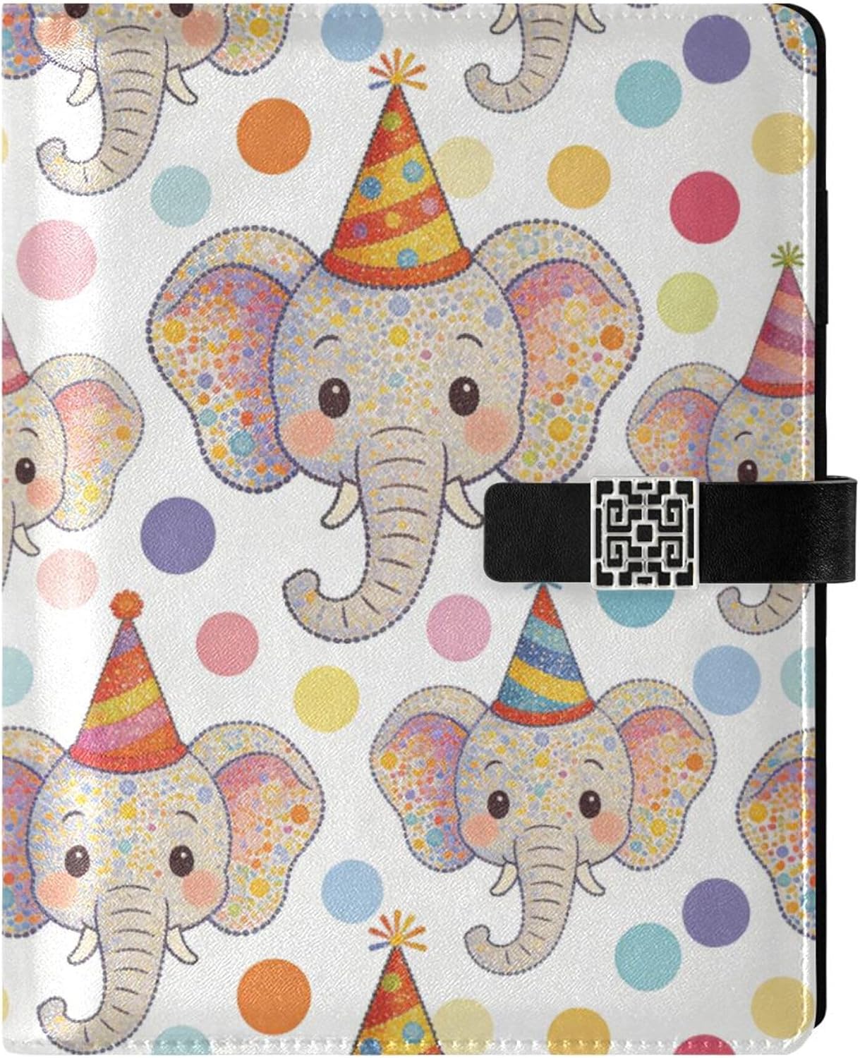 PU Leather Journal Notebook 6-Ring Refillable Journal Colorful Elephant Party Dots Magnetic Closure Budget Planner A5 Binder Portfolio for Travel Office Meeting
