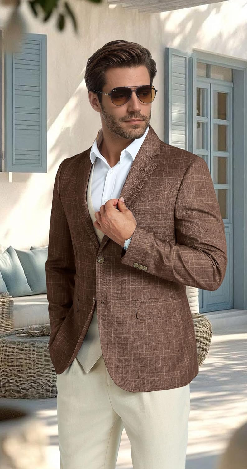 Men's Casual Blazer Slim Fit Suit Jacket for Men Plaid Blazer 2 Buttons Sports Coats for Mens Lightweight Blazers - Image 2