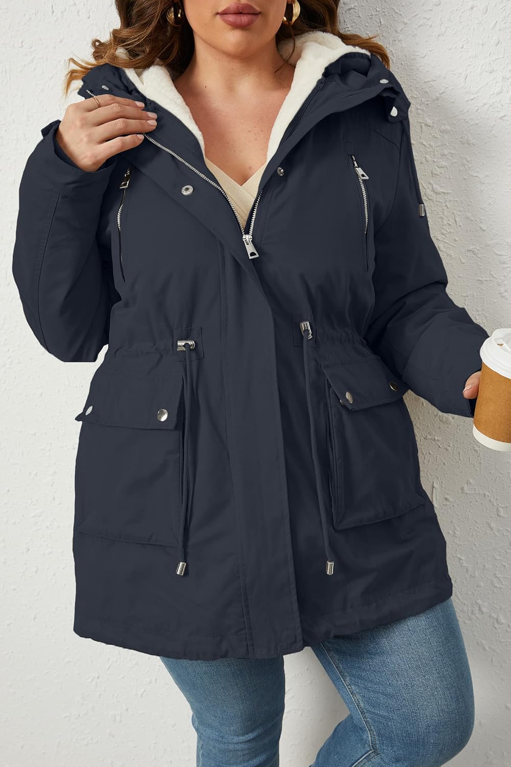 Geschallino Women's Parka Coat 3 in 1 Plus Size Winter Warm Fleece Lined Anoraks Thicken Hooded Outerwear (1X-5X) - Image 4