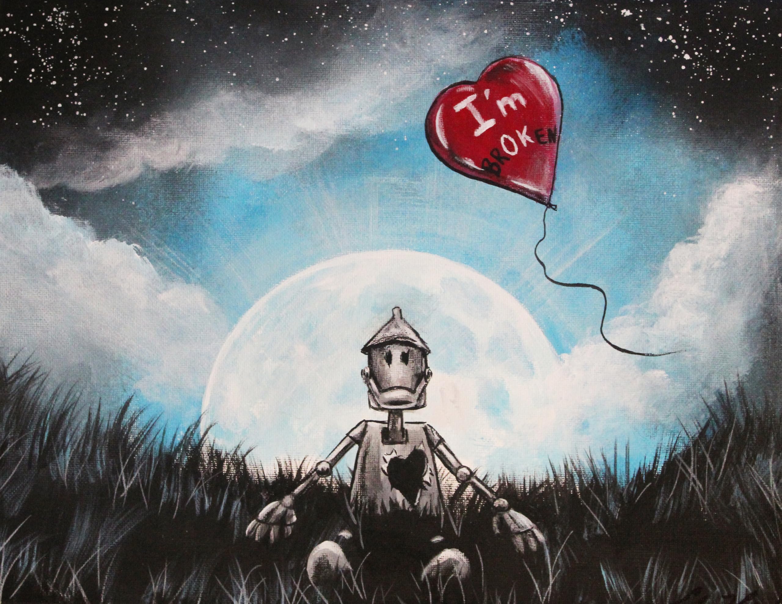 BUY ART FOR LESS Offiziell lizenziertes Tin Man I'm Br'OK'en Original-Kunstwerk von Ed Capeau auf Leinwand, 45,7 x 61 cm, Holzrahmen, fertig zum Aufhängen