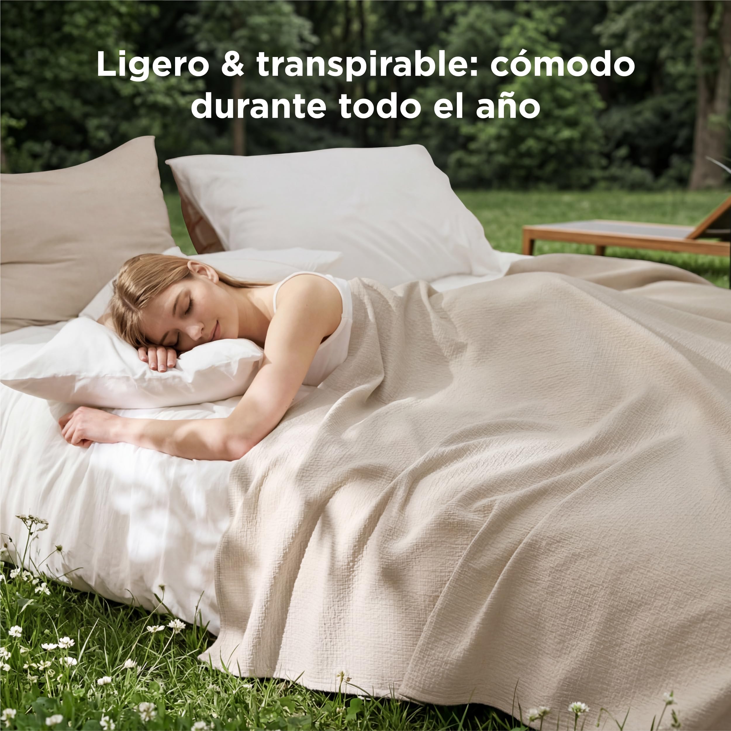 Bedsure Manta de Mousselina - 100% Algodón, Beige, 180x240 cm