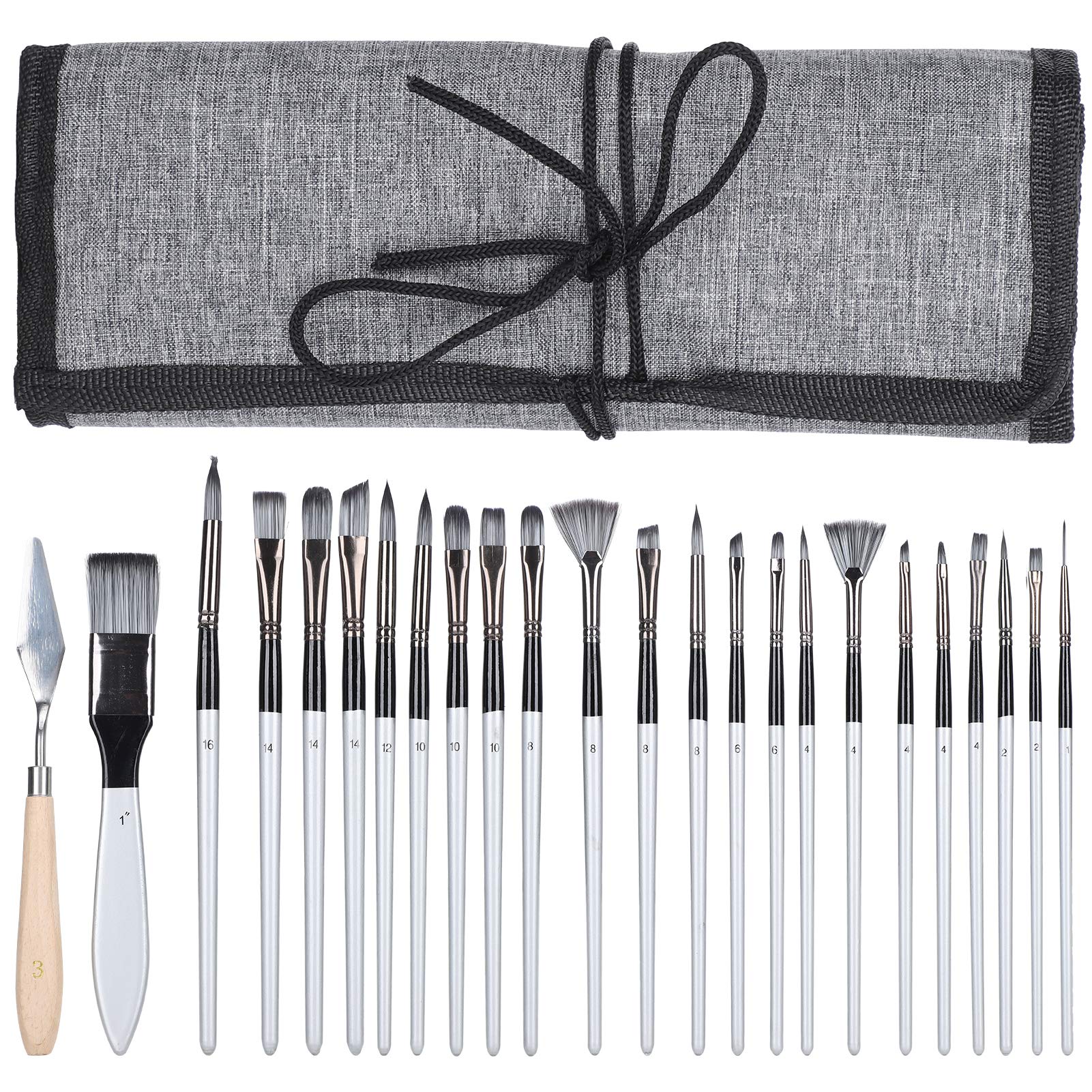 Juego de 24 pinceles de pintura acrílica, pinceles profesionales para pintura al óleo, lienzo acrílico y pintura de acuarela (gris)