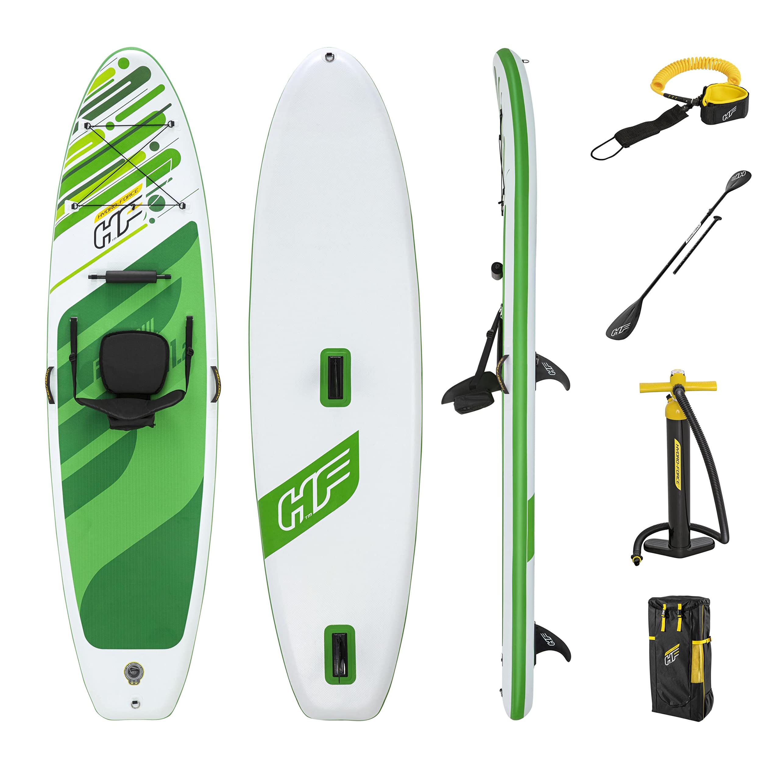 Hydro-Force SUP, aufblasbares Stand Up Paddle Board, Komplett-Set mit Kajak-Umbausatz, mehrere Stile, Größen 30 cm, 3 m
