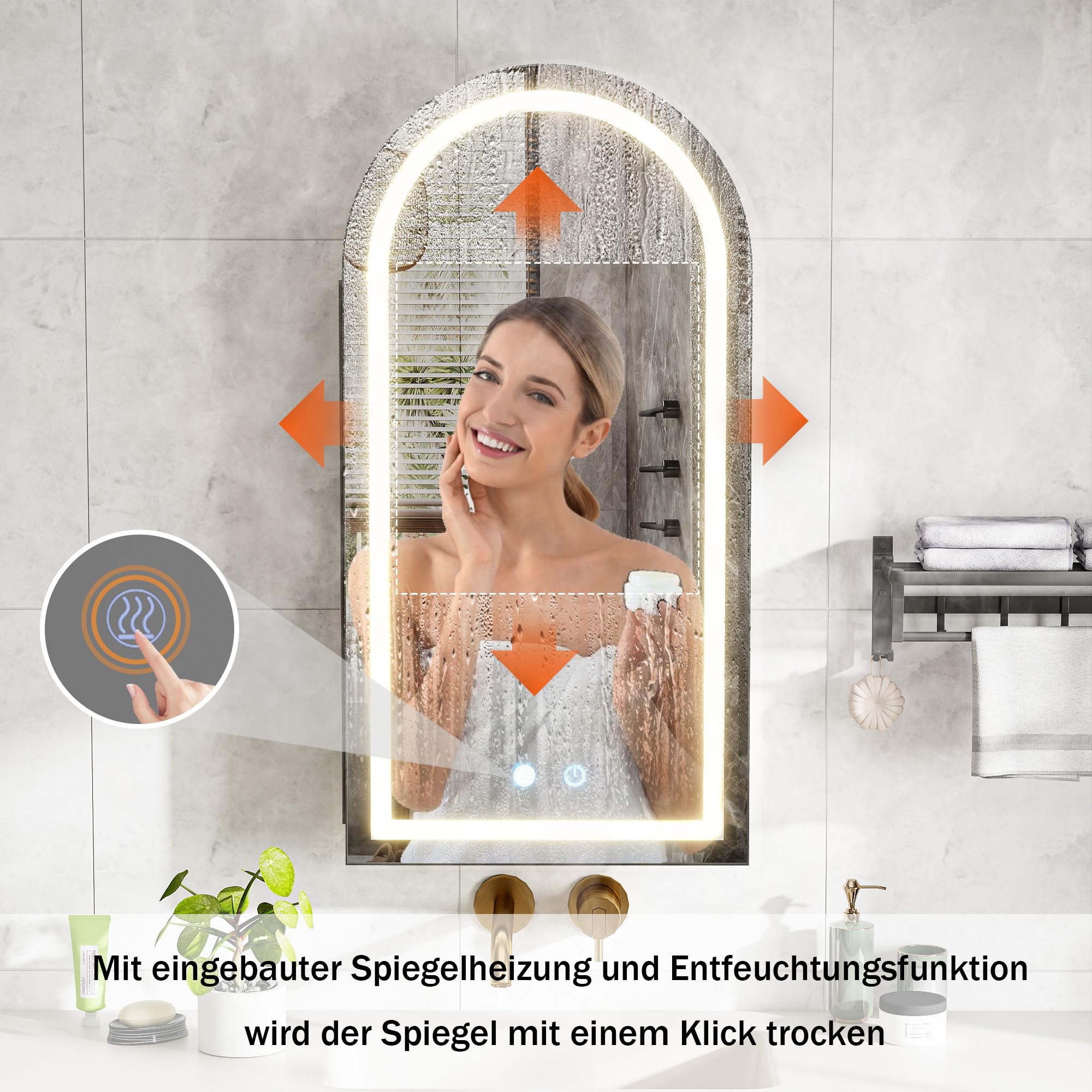Specchio Contenitore Bagno con Luce e Antiappannamento Arcuata Metal Armadietto Bagno a Parete con 2 Mensola (Nessun assemblaggio richiesto) Specchio Contenitore Bagno 40x79x12.5 cm