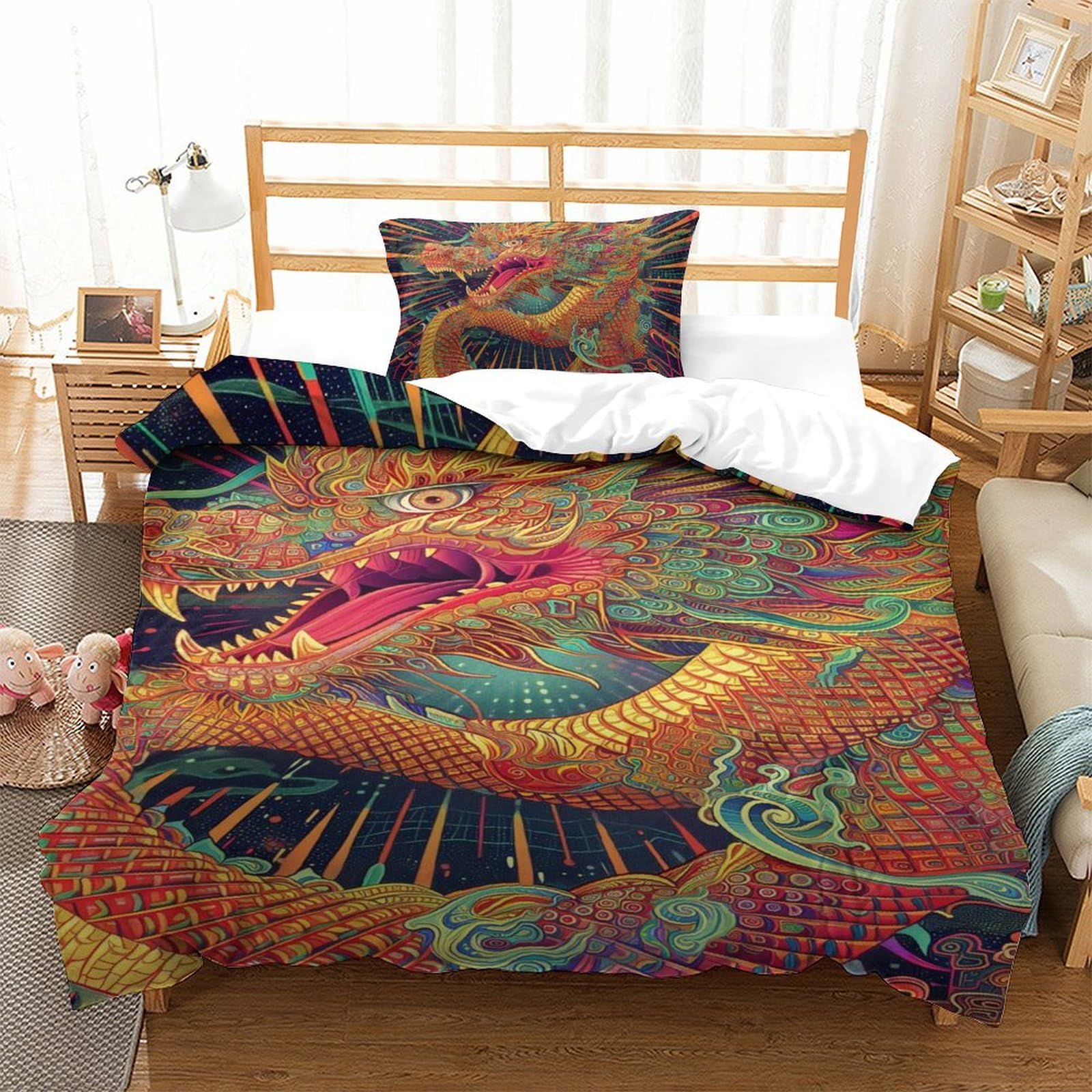 Housse de couette douce dragon anti-transpiration pour literie garçon