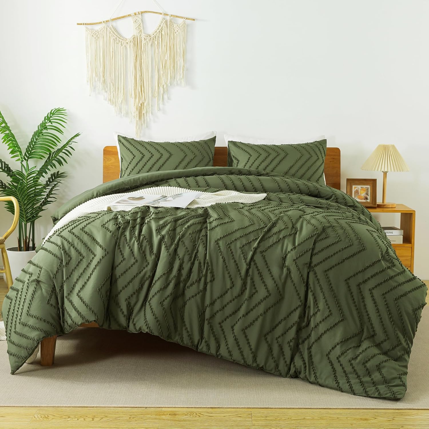 Litanika Dark Olive Green California King Comforter Set, 3