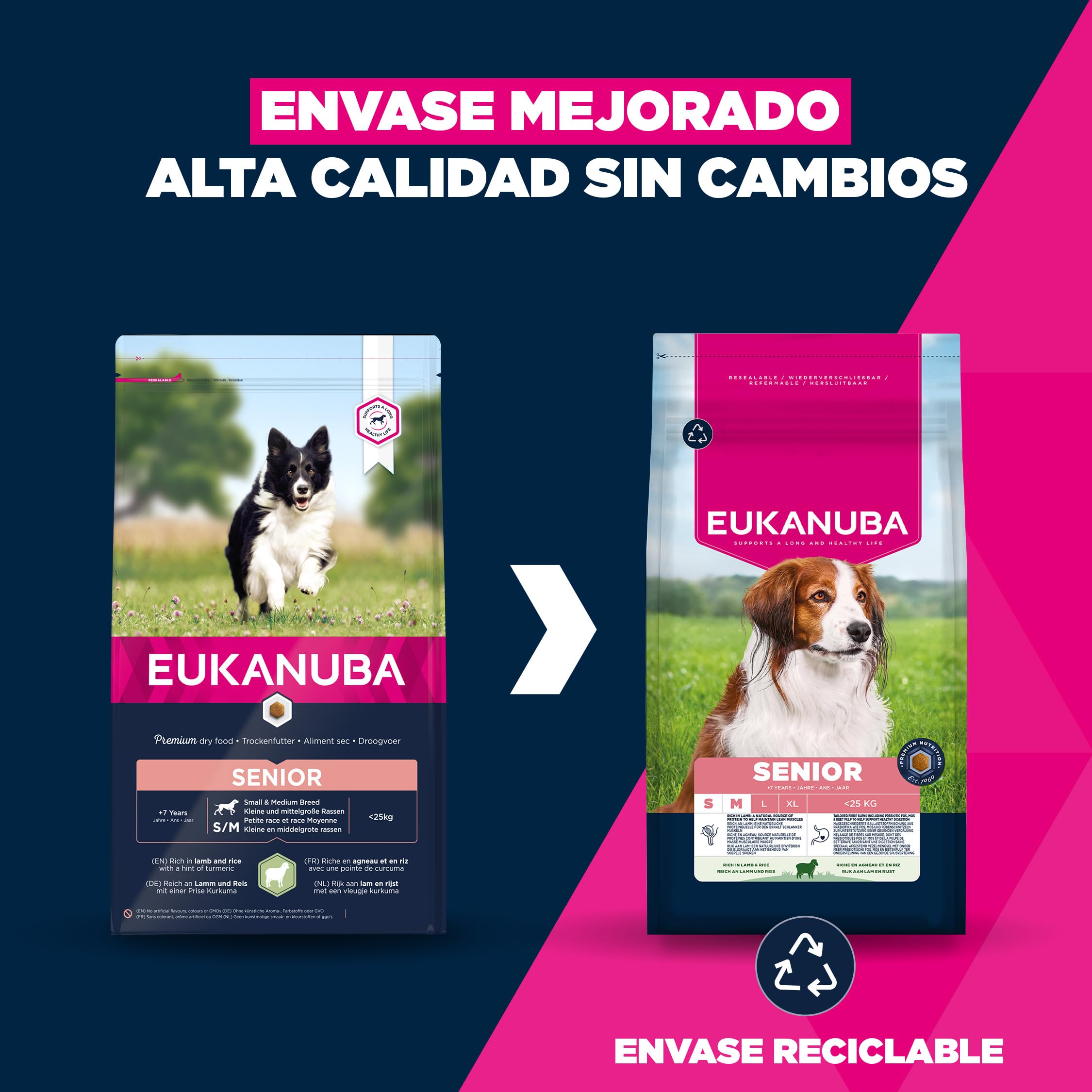 Eukanuba Alimento seco para perros senior de razas pequeñas y medianas, rico en cordero y arroz, 12 kg