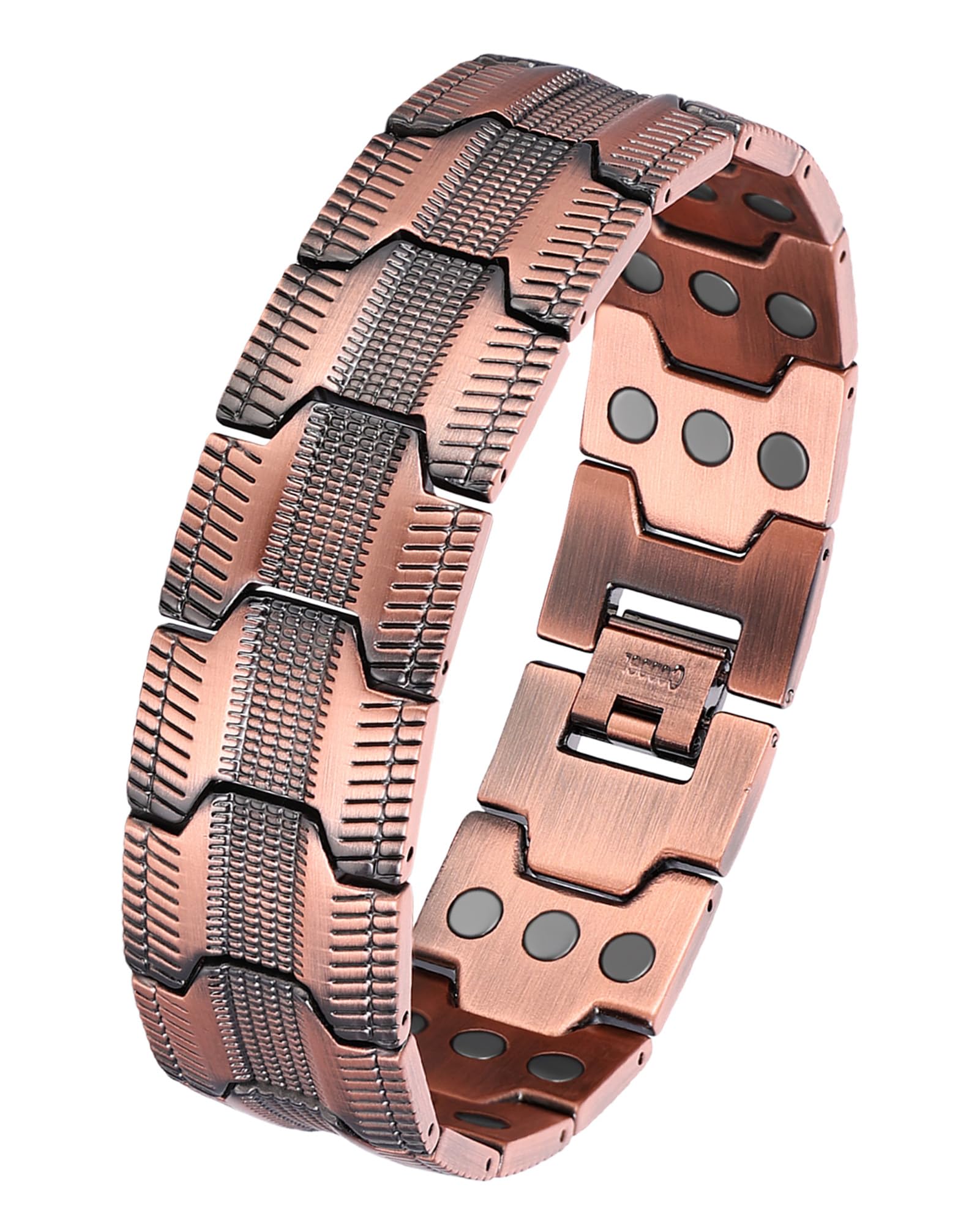 MagEnergy Bracelet Magnétique Cuivre 99,9% Homme, 3 Aimants Puissants, Ajustable avec Outil & Coffret Cadeau