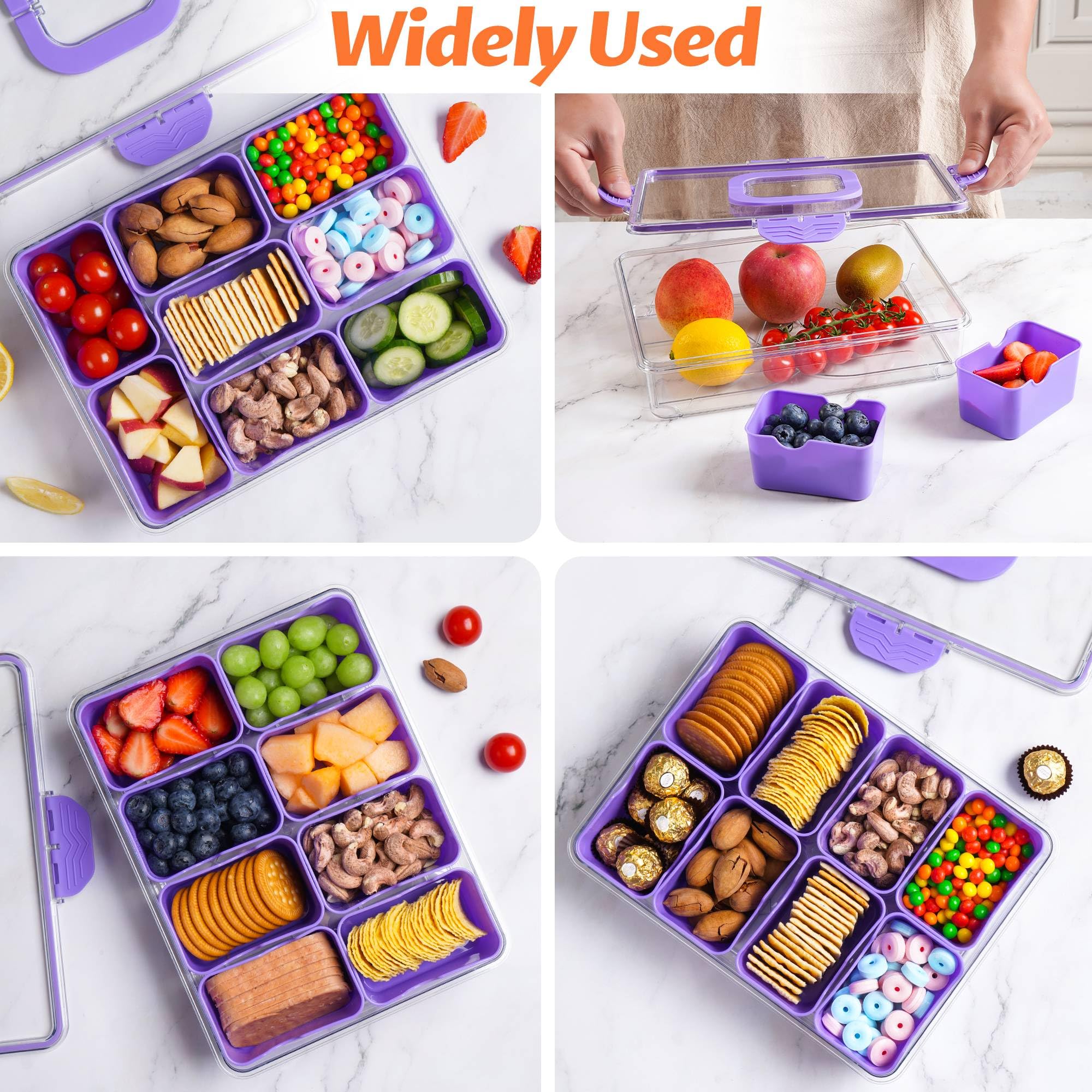 Recipiente para aperitivos, apto para lavavajillas, bandeja dividida para servir con tapa y asa, tabla de embutidos para platos portátiles de aperitivos, organizador para aperitivos de frutas