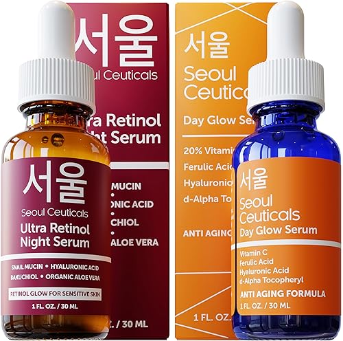 SeoulCeuticals Retinol + Vitamin C Serum - Korean Skincare Bundle for Anti Aging