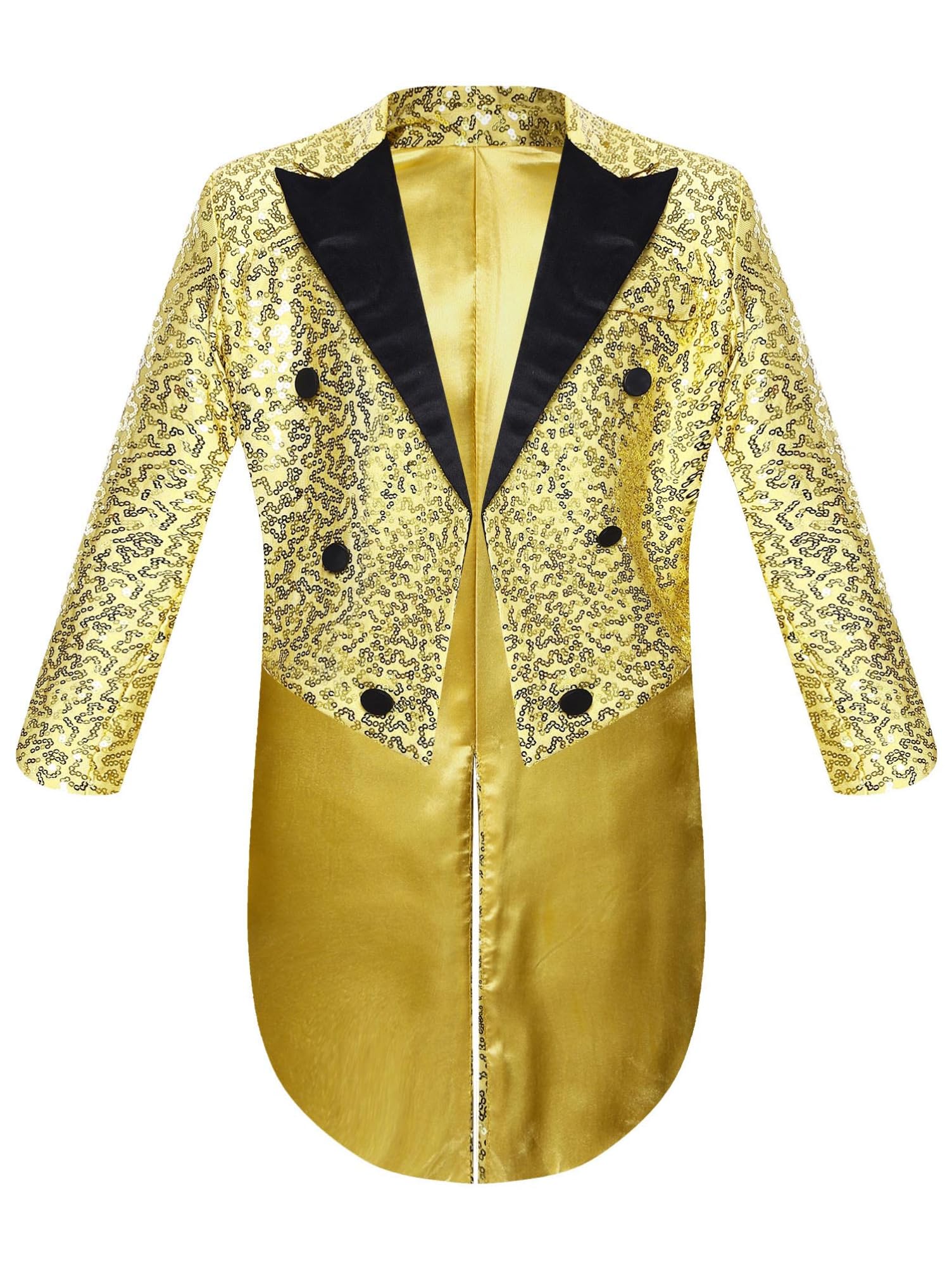YOOJIA Boys Classic Tuxedo Shiny Sequin Blazer Tailcoat Swallowtail Long Sleeve Suit Jacket Stage Performance Costume