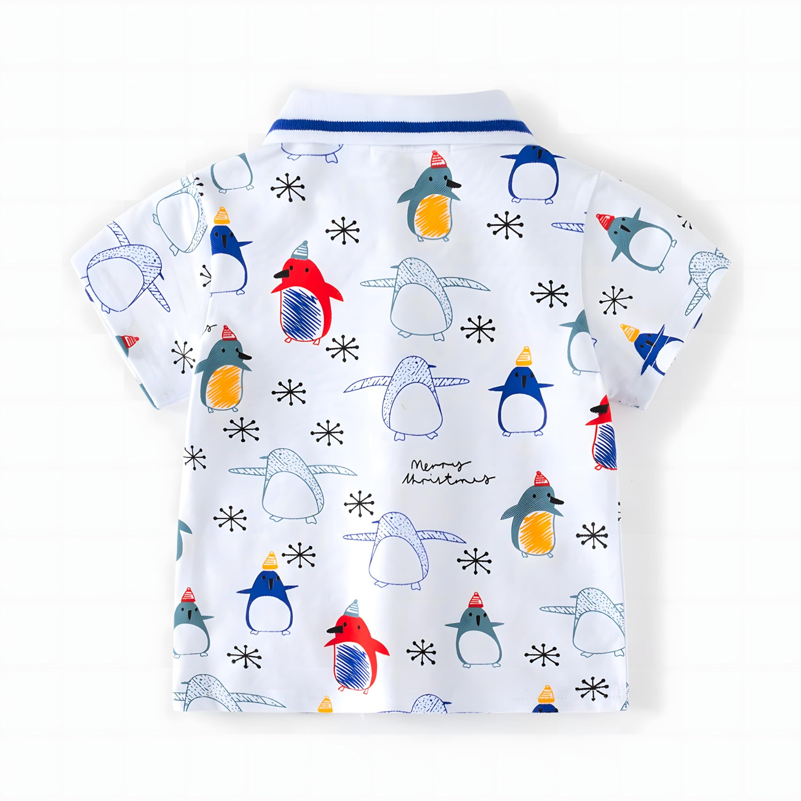 HONE BABY 100% Cotton Half Sleeve White Penguins Design Kids Polo Tshirt for Baby Boys of 3 to 4 Years Old - Image 2 thumbnail