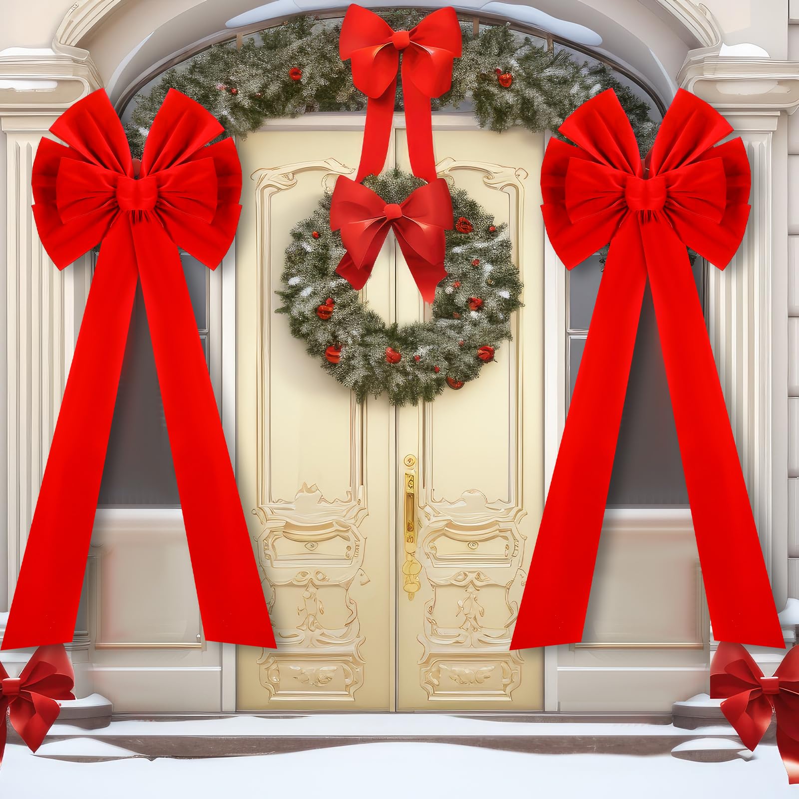 Hungdao Cimier de Sapin de Noël Extra Large – Nœuds géants en Velours avec Longs serpentins – Nœuds décoratifs surdimensionnés pour Sapin de Noël, Porte d'entrée, terrasse et décoration extérieure